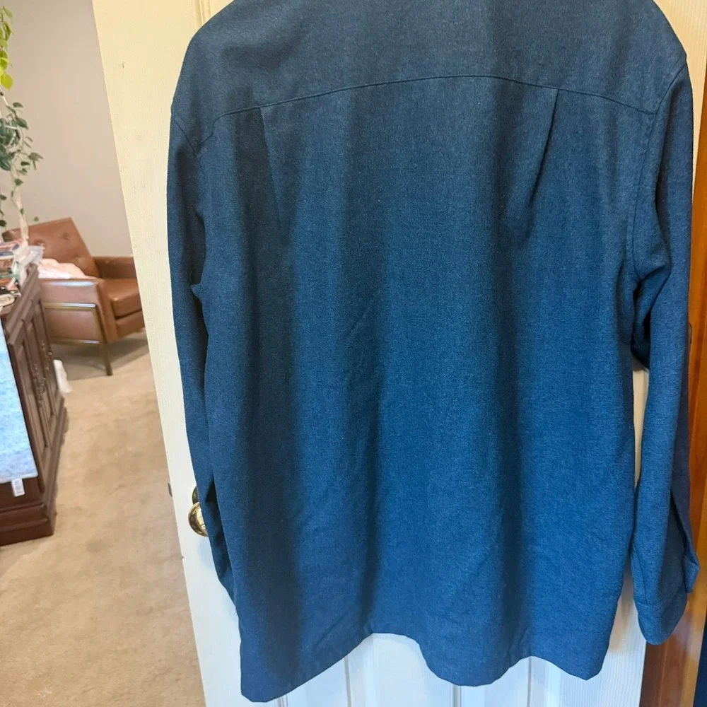 VNTG Pendleton Men L Blue Solid Wool Original Board Shirt Flannel Button Up Fall - Picture 9 of 14